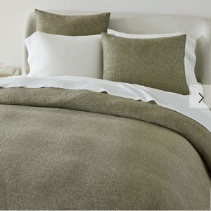 West Elm European Flax Linen Mini Waffle Duvet Cover,King,Dark Olive,Retail $280